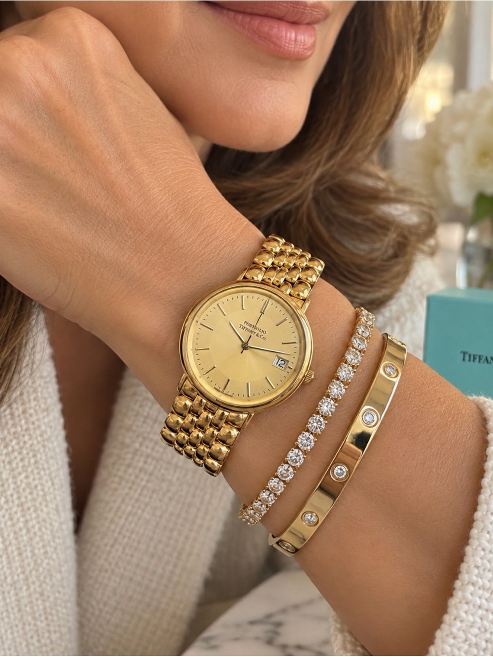 Vintage Tiffany & Co. Portfolio Swiss Quartz Gold-Tone Watch 7.5” Full Size
